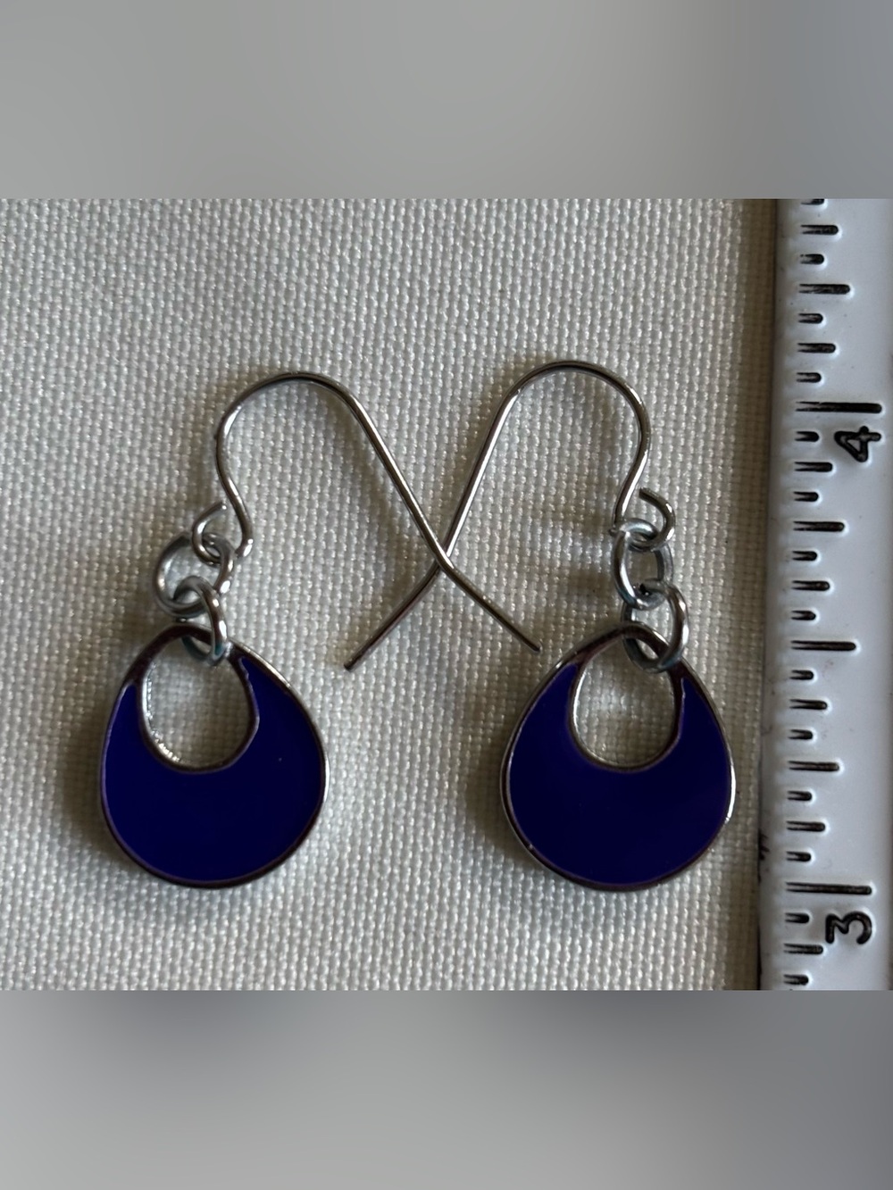 Silver-Tone Cobalt-blue enamel Crescent Drop Earrings